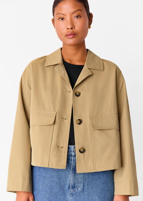 Neutral Petite Short Cotton Trench Jacket